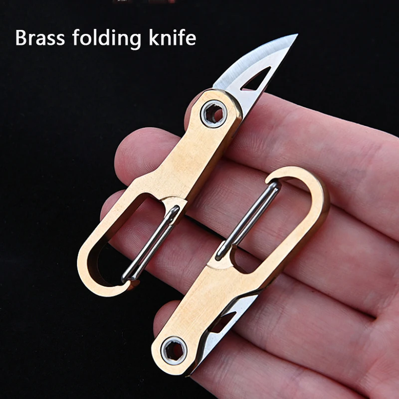 

New Small Tiny Brass Handle Stainless Steel Mini Portable Pocket Knife Paper Cutting Gift Unpacking EDC Folding