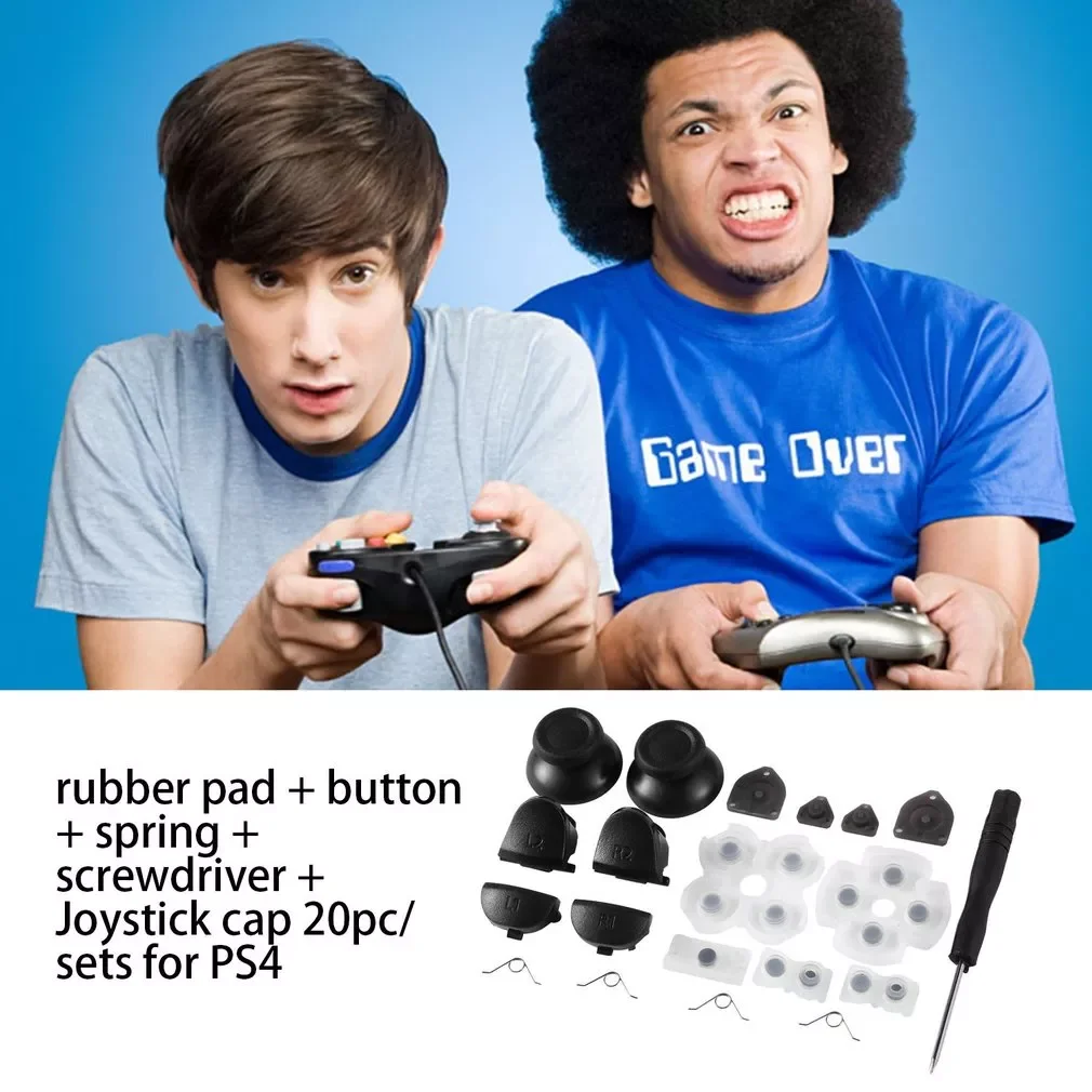 

2023NEW Handle repair parts Conductive rubber pad + button + spring + screwdriver + Joystick cap 20pc/ sets for PS4