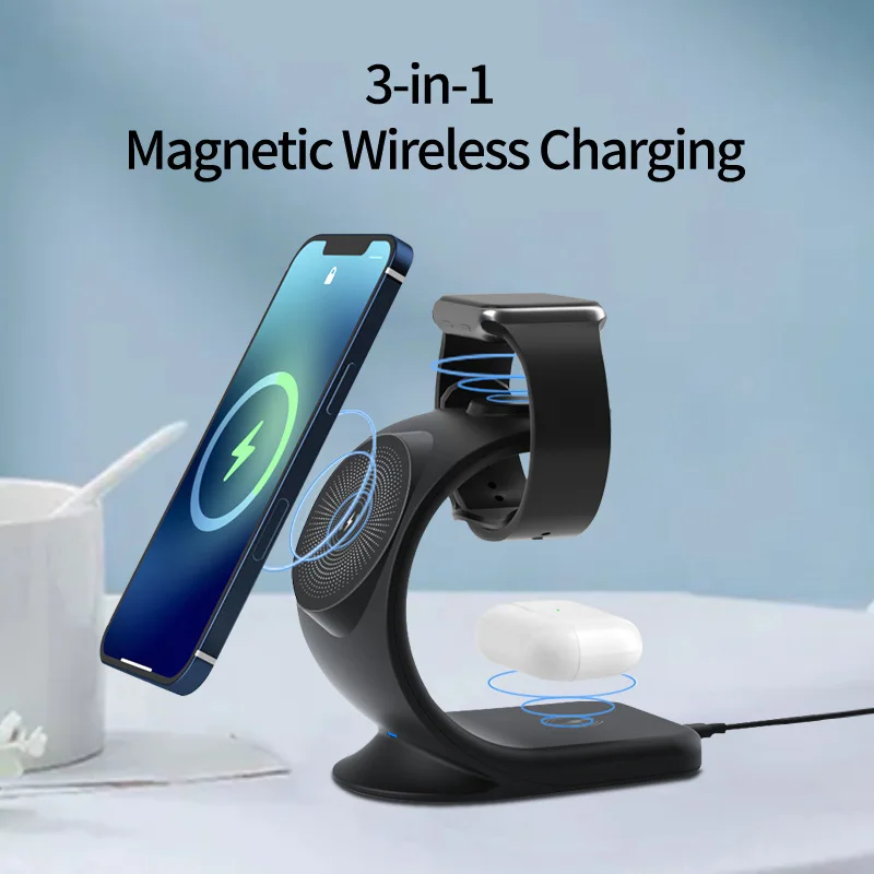 

Беспроводное зарядное устройство 3 в 1, складной держатель для Samsung, iPhone, Airpods, iWatch, дорожная док-станция, 15 Вт