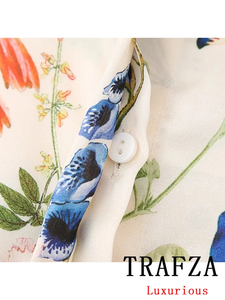 Блузка женская с длинным рукавом отложным воротником и принтом