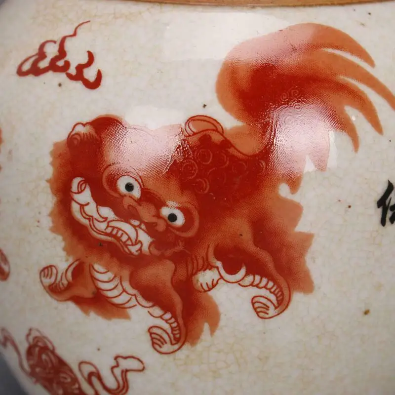 Китайский старый фарфор пастельная картина льва горшок резервуар для хранения