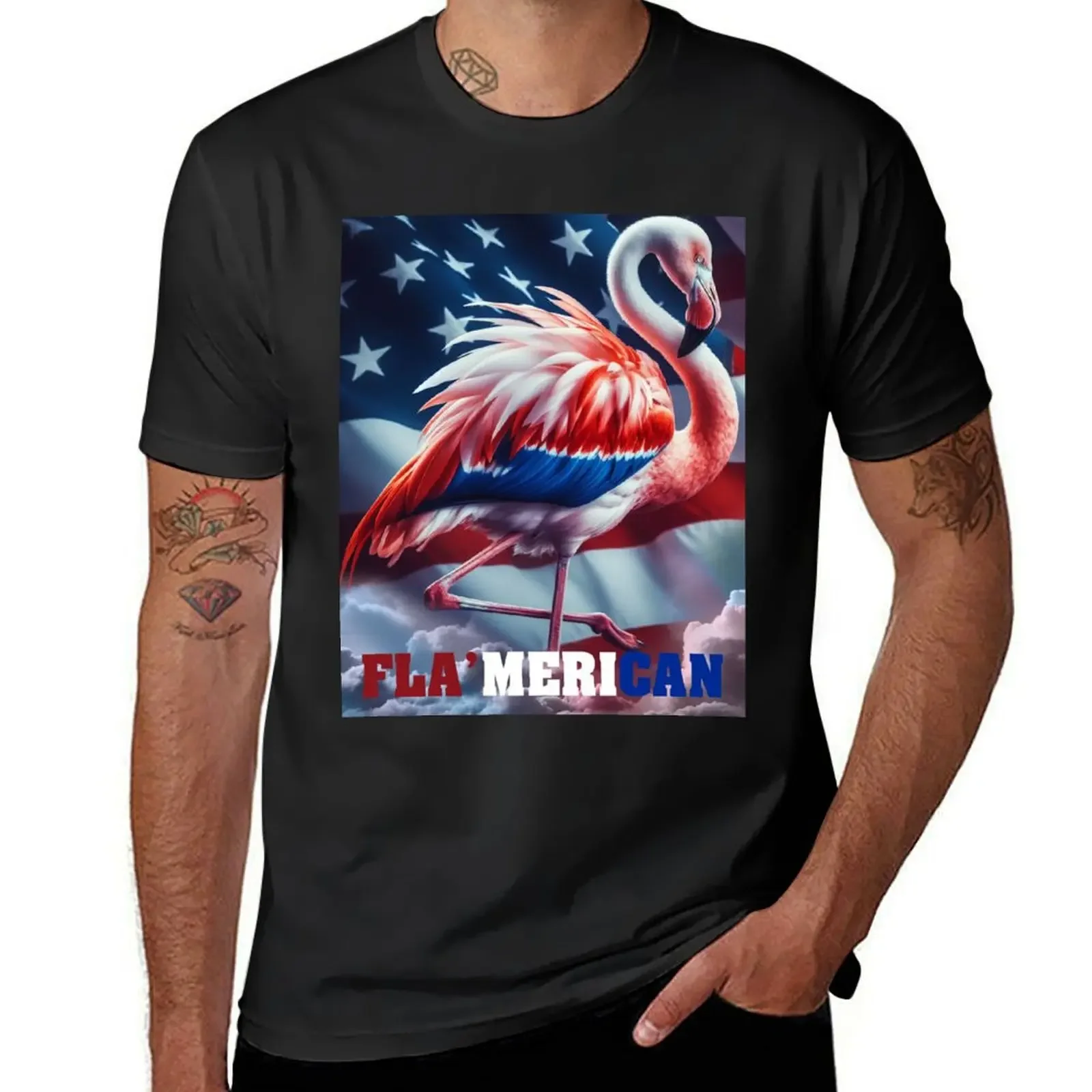 Футболка Fla'Merican Red White Blue Flamingo Happy 4 июля простые футболки для мужчин