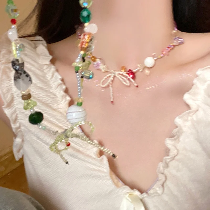 Летнее колье с допамином и бантом из бисера для женщин новинка 2024 популярное