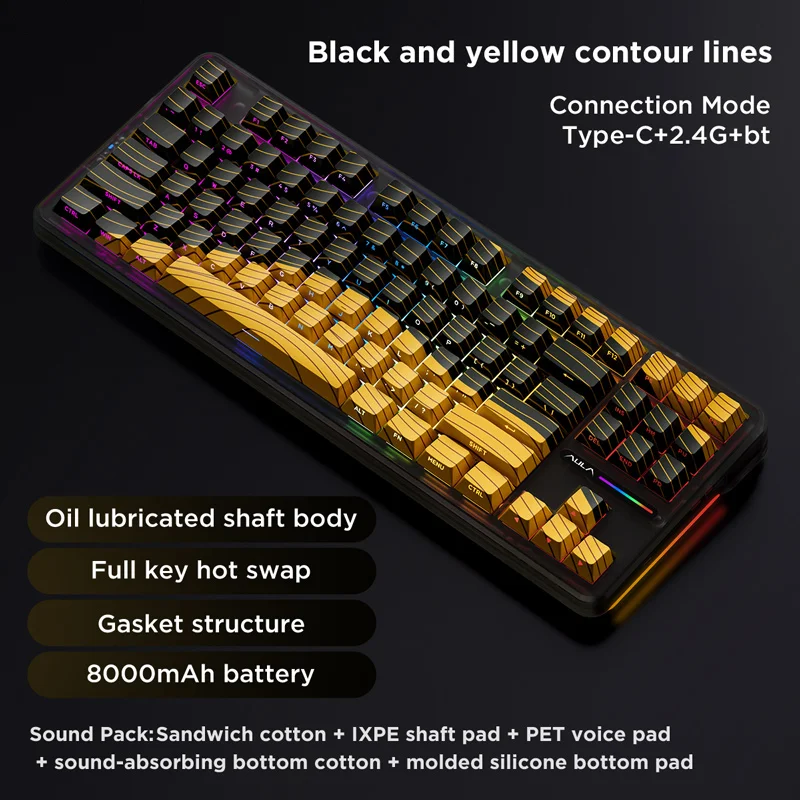 Механическая клавиатура AULA F87 Pro 2 4 г/Usb/Bluetooth трехрежимная беспроводная 87 клавиш