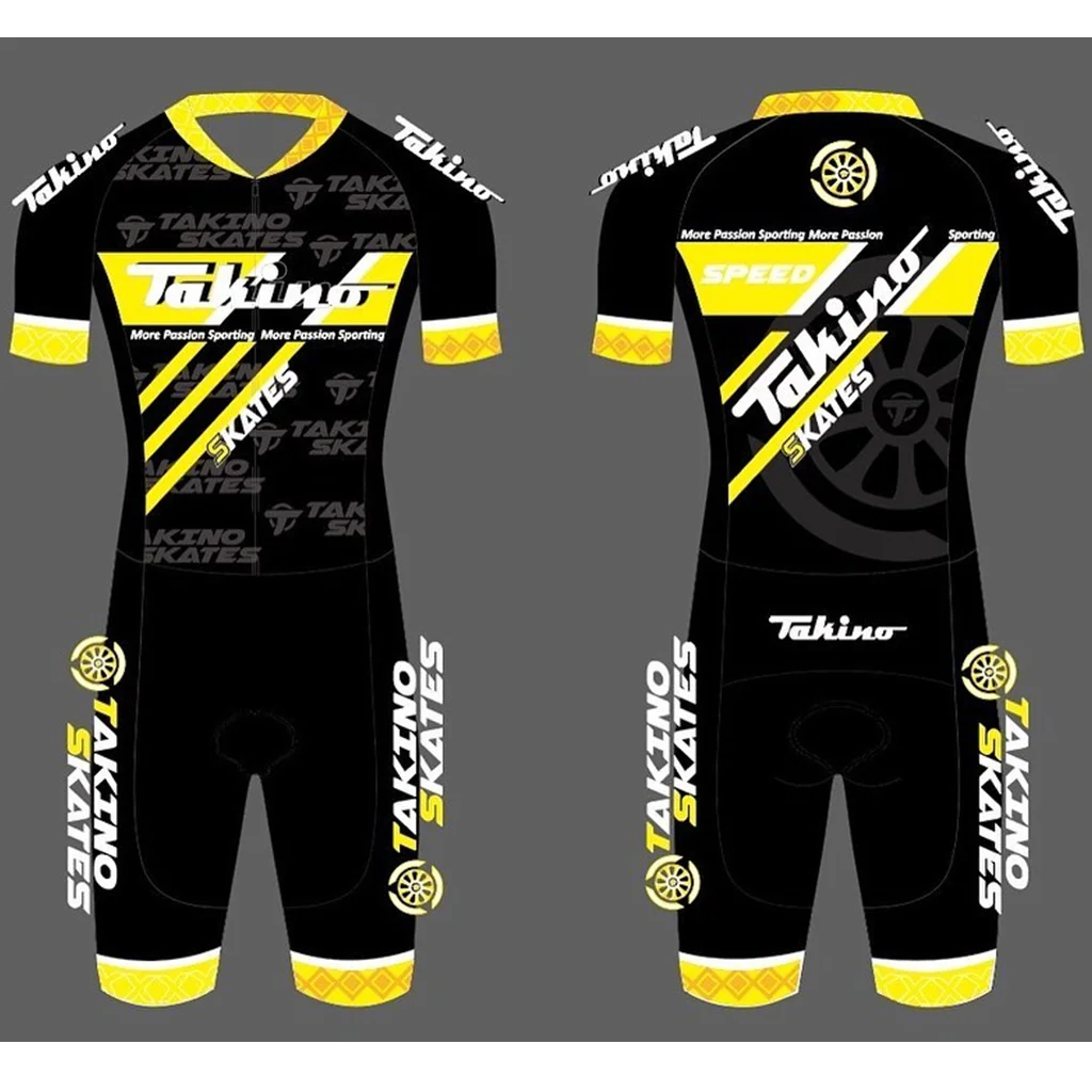 

New Arrival Takino Racing SKates Skinsuit Mens Roller Apparel Short Sleeve 100% Polyester Lycra Tights Sportswear Team Trisuit