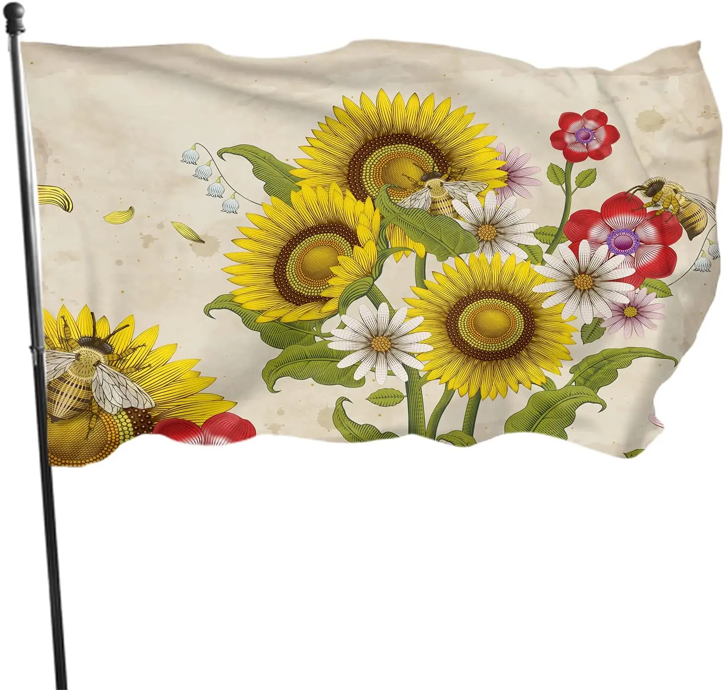 

Sunflowers Flag 3x5 Ft Outdoor Yellow Sunflower Pink Red White Flowers Bees Garden Flags House Flags Banner Decor for Courtyard