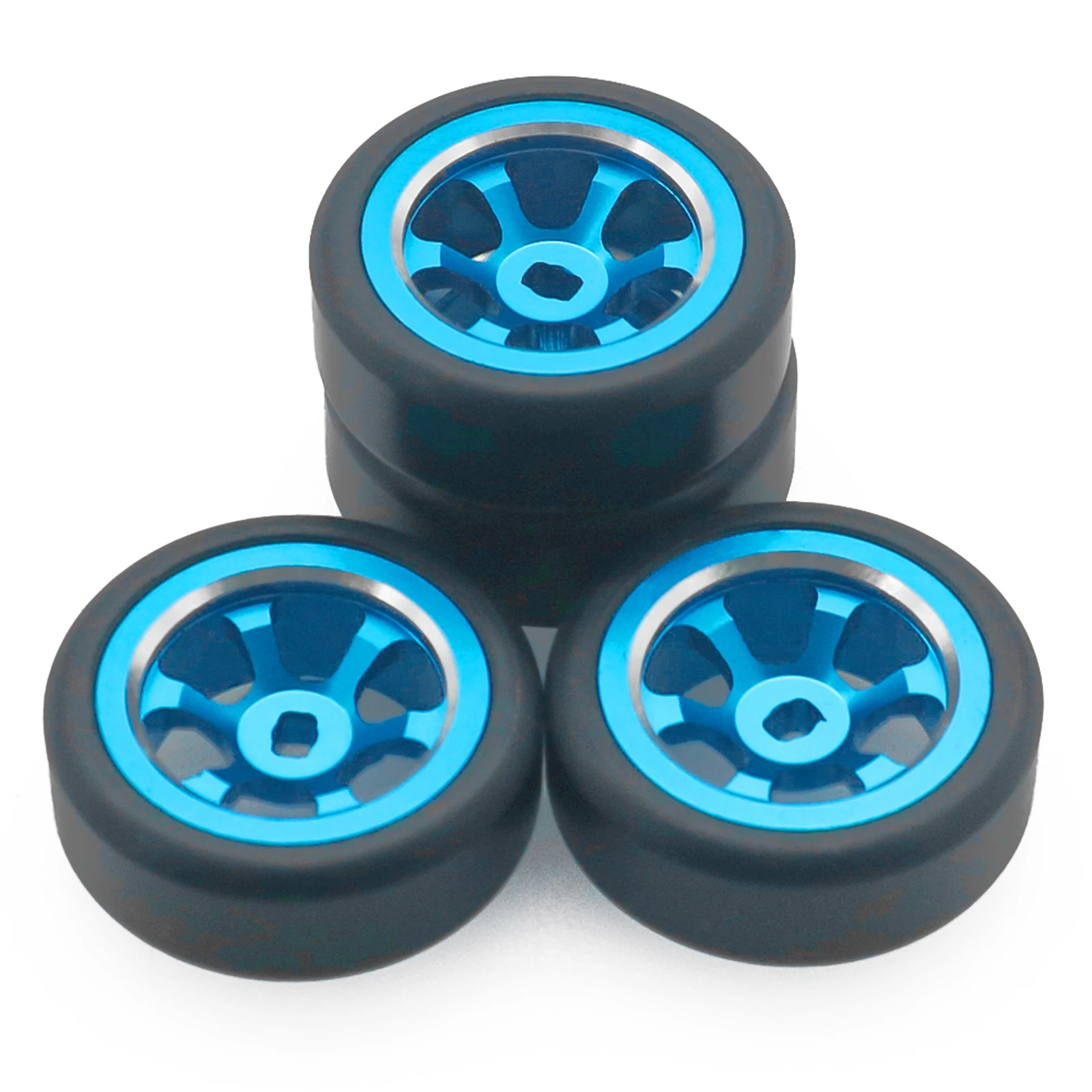 

For RCFMS1/18 FMS1/24 SCX24 .6 rim blue metal drift tire set 4PCS Size:25*9MM