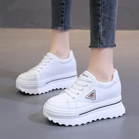 genuine leather 2022 spring new white womens platform inner height increasing casual all matching and lightweight sports shoes