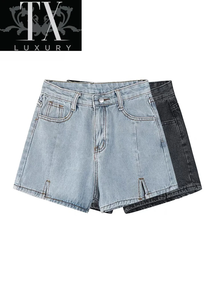 

Casual Denim Women Sexy High Waist Slit Pockets Slim Fit 2022 Summer Fashion Beach Streetwear Jeans Shorts
