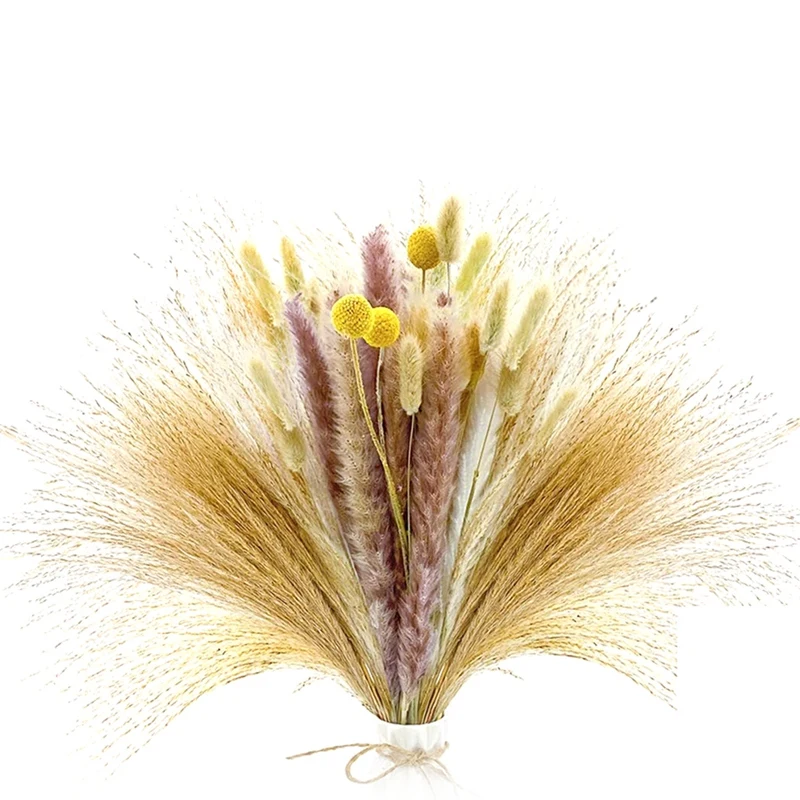 

63 Pcs Natural Dried Flower Bouquet Dried Pampas & Bunny Tails Bouquets,Boho Bouquet Arrangement For Wedding Party Decor