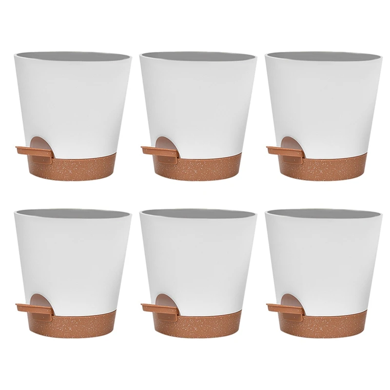 

Flowerpot Plastic 6 Inch Self Watering Planters With Drainage Hole, Planters For All House Plants, Succulents,Snake Plant 5Pcs
