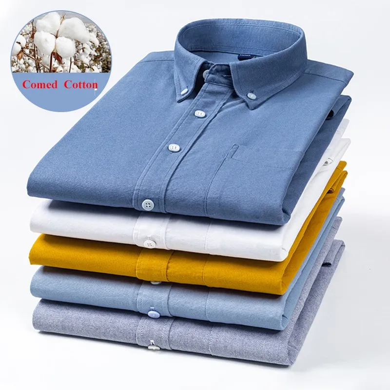 

2023 New Oxford Fabric 100% Pure Cotton Excellent Comfortable Slim Fit Button Collar Business Men Casual Shirts Tops