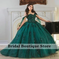emerald green ball gown quinceanera dresses 2022 applique ribbon beading sequined sweet 16 girls party vestidos de 15 a%c3%b1os