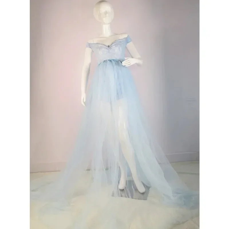 Длинное Сетчатое платье для беременных с коротким рукавом и кружевом