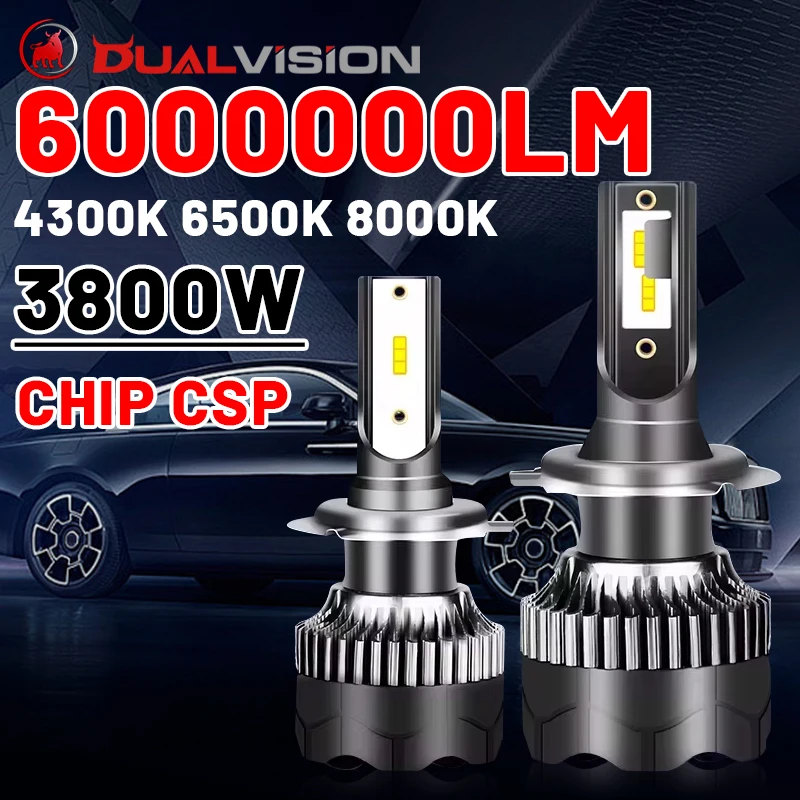 פנס קדמי LED Dualvision H4 3800W 3570 CSP LED H7 H1 H11 H8 9005 9006 HB3 HB4 H9 4300K 6500K 8000K 2 יחידות פנס ערפל מיני דיודה 12V