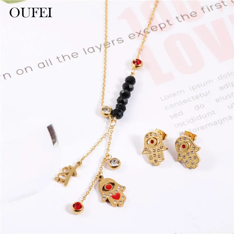 Evil Eyes Necklace Set Earrings For Women Set Heart Stainless Steel Jewelry Set Fashion Jewellery Accessories Choker