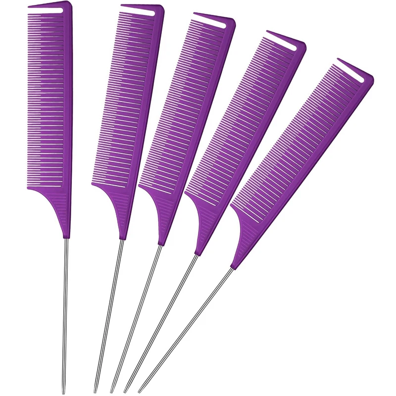 

5 Pieces Rat Tail Hair Comb Pintail Comb Fine Teeth Hair Styling Comb With Stainless Steel Handle