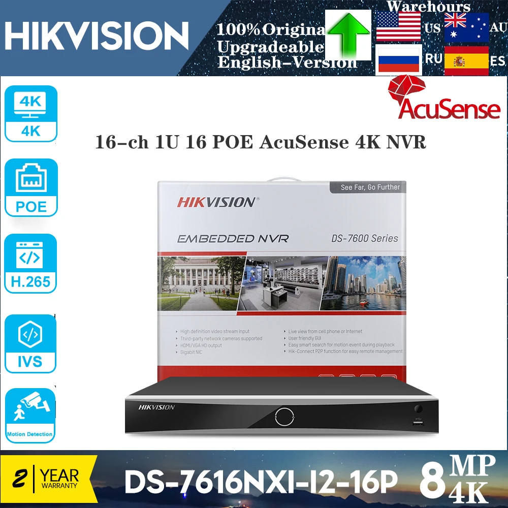 Оригинальный Hikvision 4K DS-7608NXI-I2/8P/S 8CH 8POE DS-7616NXI-I2/16P/S 16CH 16POE портов H.265 + 2SATA NVR сетевой