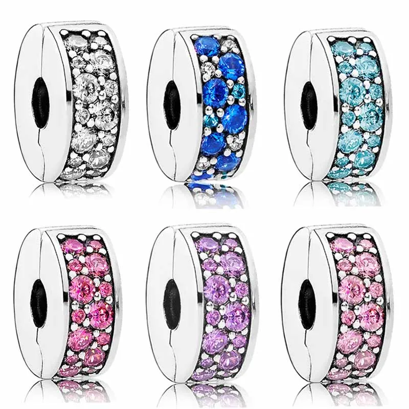 

Multicolor Mosaic Shining Elegance Clip Stopper With Crystal 925 Sterling Silver Bead Charm Fit Europe Bracelet DIY Jewelry