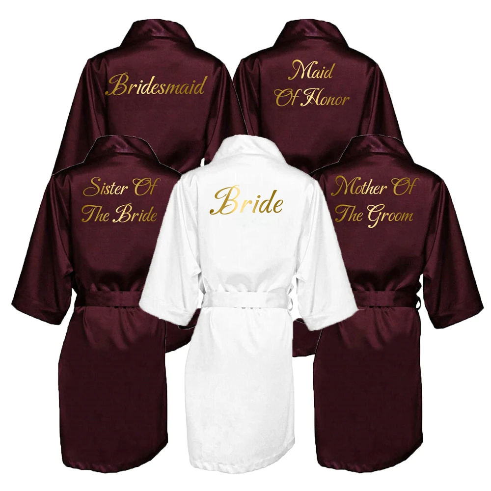 Silk Robe Bride Robe Wine Red Satin Robe Bride Bridesmaid Robes Mother Sister of The Bride Women Wedding Robe Gift Bathrobe