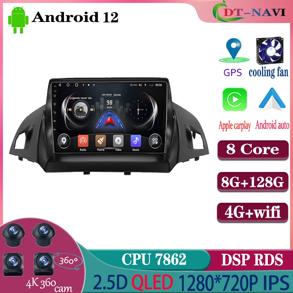 

QLED IPS Android auto Android 12 For Ford Kuga 2 Escape 3 2012 - 2019 Car Radio Multimedia Video Player Navigation GPS Carplay