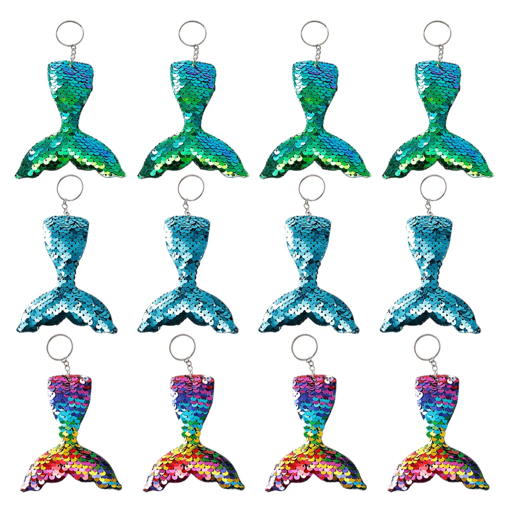 

12pcs Sequins Mermaid Keychain Stylish Shiny Mermaid Keyring Pendant Creative Gift
