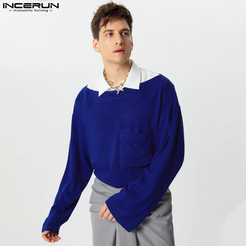 Мужские повседневные пуловеры с длинными рукавами 2024 INCERUN свитера отложным