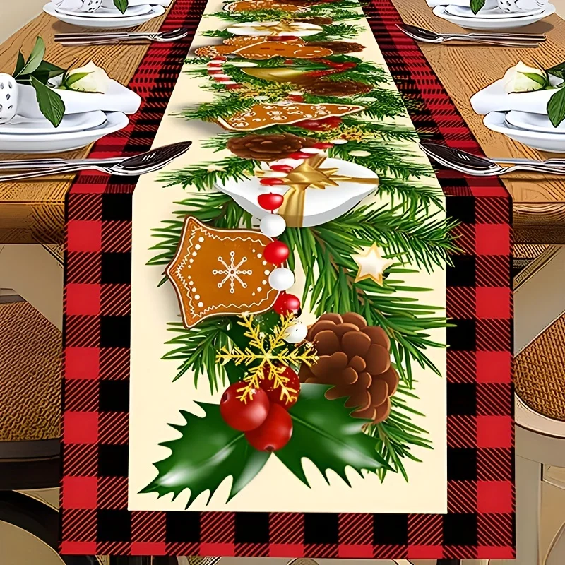 Рождественская сосновая игла ягода буйвол клетчатая льняная дорожка для стола