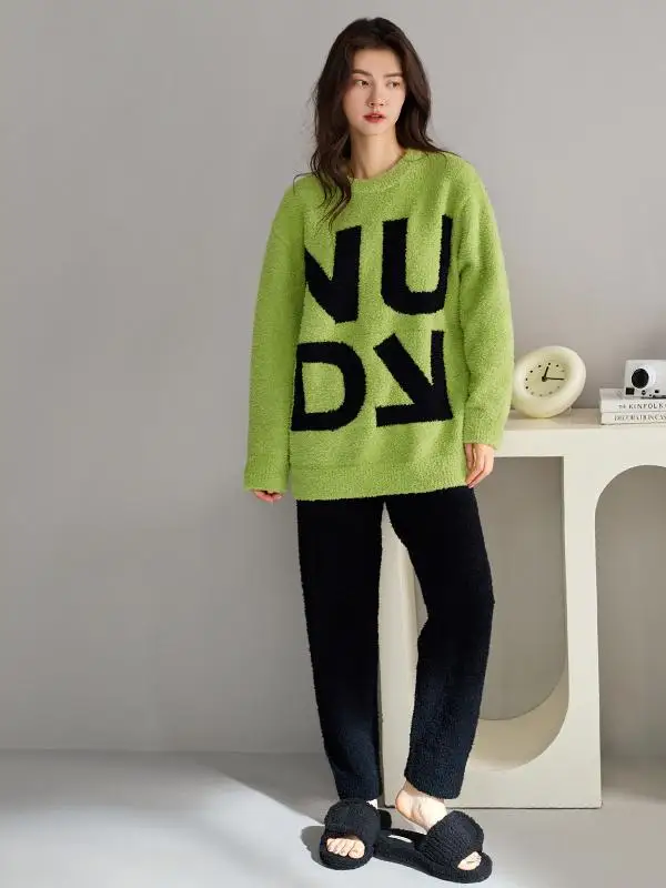 Фланелевые пижамы женские осенне-зимние полубархатные утолщенные флисовые