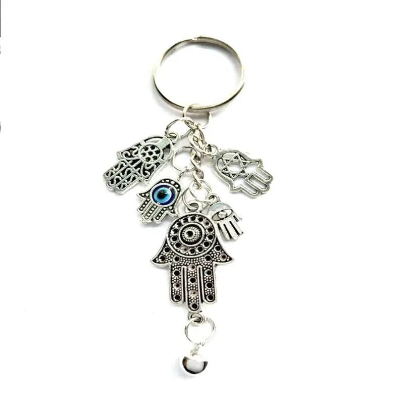 Hamsa Hand Devils Eye of Fatima Keychain For Keys Car Key Ring Luck Charm With Bell Chains Jewelry Friendship Gift On.