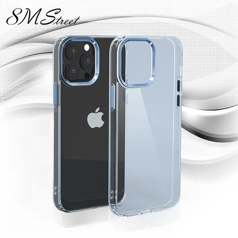 

For iphone 13 Pro Max 12 Pro Max 11 Pro TPU Soft Edge Transparent Back Panel Luxury Metal Lens Frame Protection Shockproof Cases