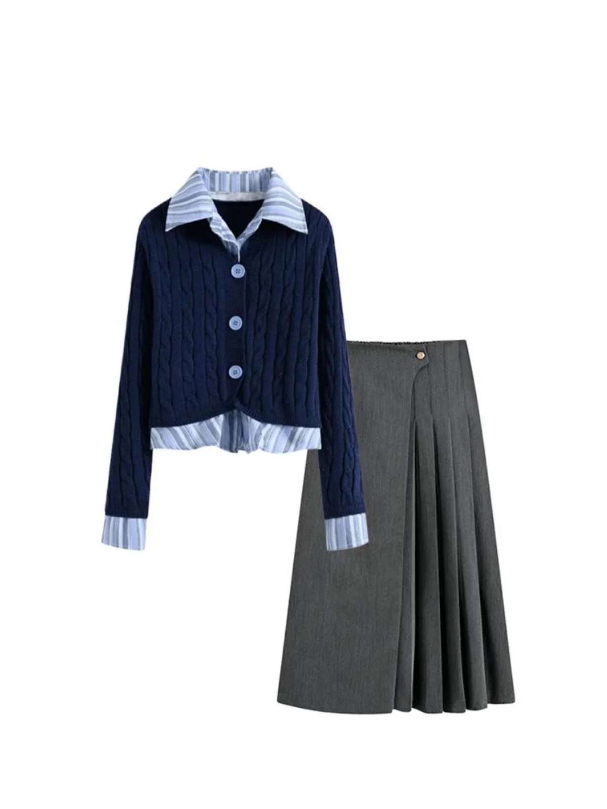 Plus Size Cara Club Plus size High Sense Set Women Autumn and Winter Fat Sister mm Long sleeve Knit Skirt Two-piece