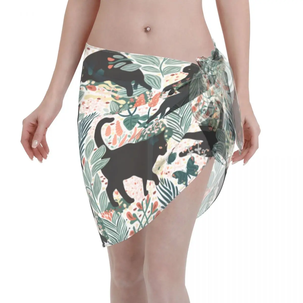 

Black Cats Butterfly Sexy Women Cover Up Wrap Chiffon Swimwear Pareo Scarf Sarong Beach Wear Bikini Cover Ups Skirts Swimsuits