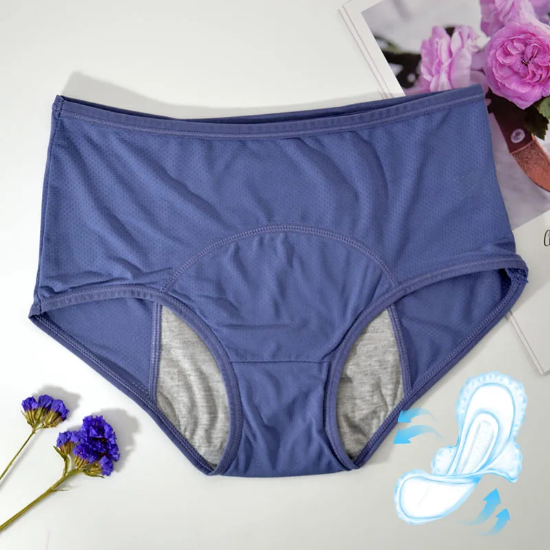 Women's UnderwearLeakproofBreathable Briefs MenstrualPantsPink PlusSizeWaterproof HighWaist MeshShortsPackWithsexy lingerie Pink