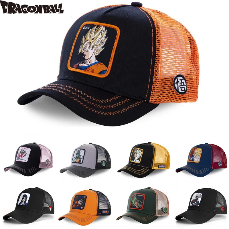 Gorra de malla de Dragon Ball & Naruto, sombrero de camionero con parche de estilo caliente, gorra de béisbol de ala curva, novedad
