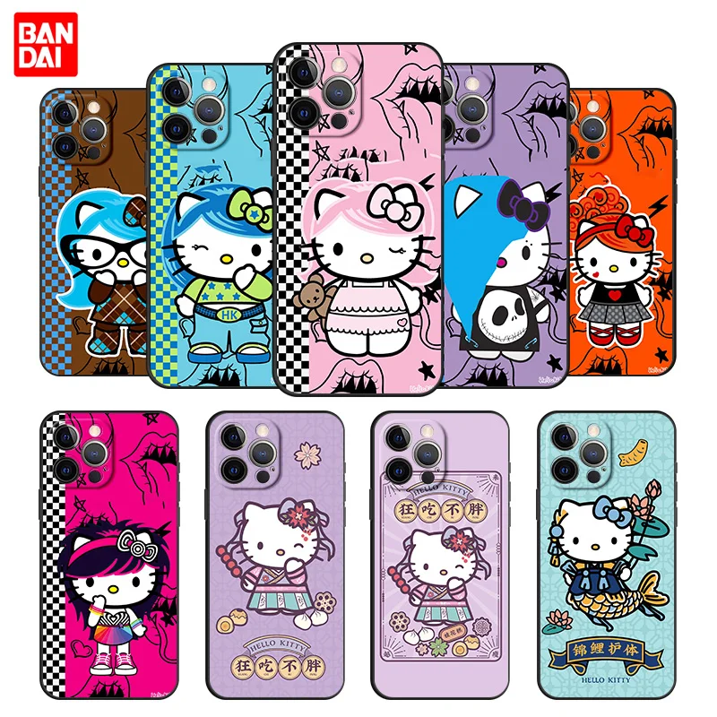 Hello Kitty Drawing Cell Phone Case for iPhone 12 13 Mini Pro Max Se 2020 12Pro 13Pro Cover Matte Fashion Black Silicone Couple