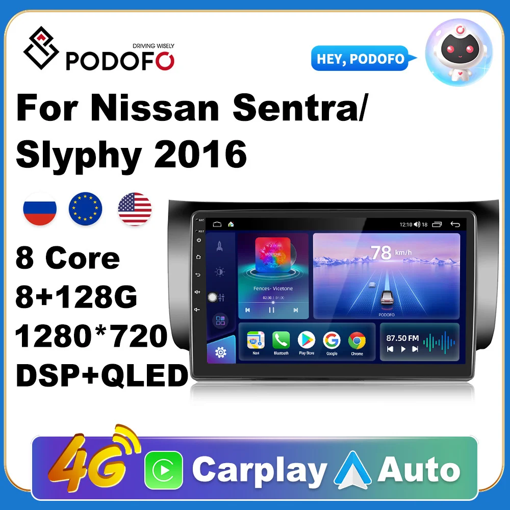 

Podofo Autoradio 2Din Android Radio Carplay For Nissan Sentra/Slyphy 2016 AI Voice 4G GPS Car Multimedia Video Player Stereo