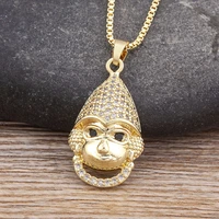 nidin new trendy cute animal monkey cubic zirconia pendant relief chain necklace womens creative design jewelry exquisite gift