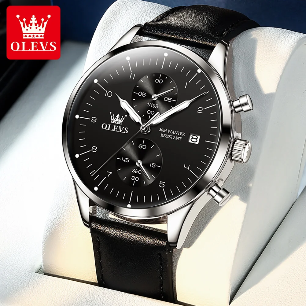 

OLEVS Luxury New Men's Watches Waterproof Luminous Quartz Wrist watch Leather Date Sports Chronograph Watch for Men Relogio 2880