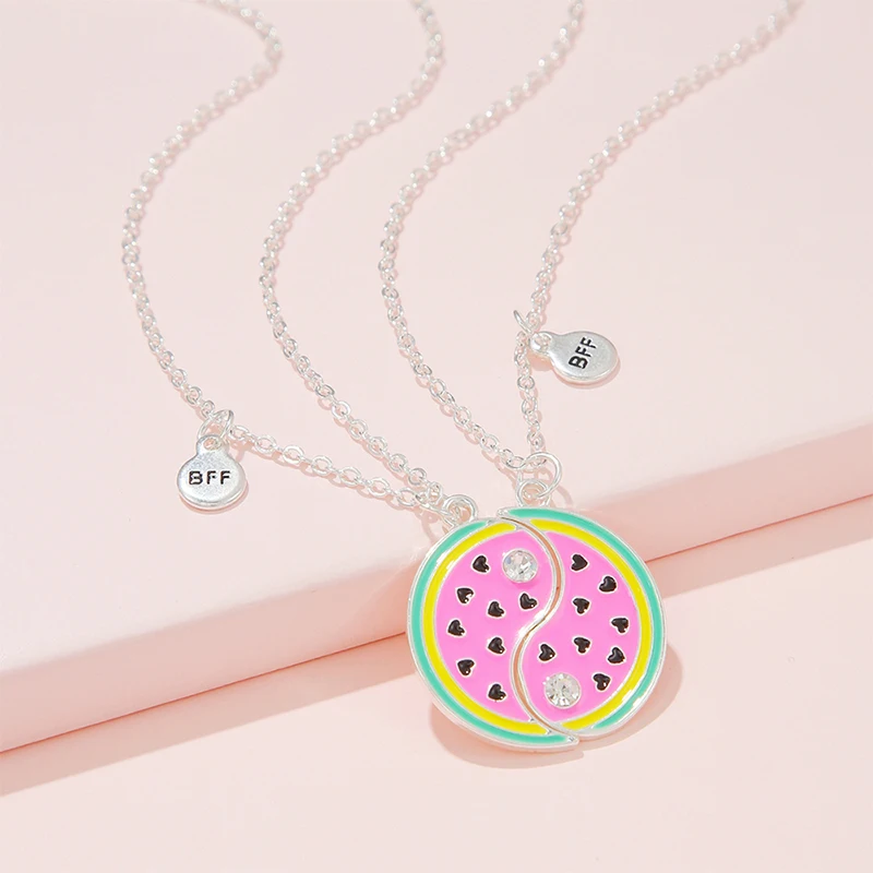 

2Pcs/set Summer Style Watermelon Yin Yang Taichi Pendant Best Friends BFF Friendship Necklace for Girls Jewelry Gift