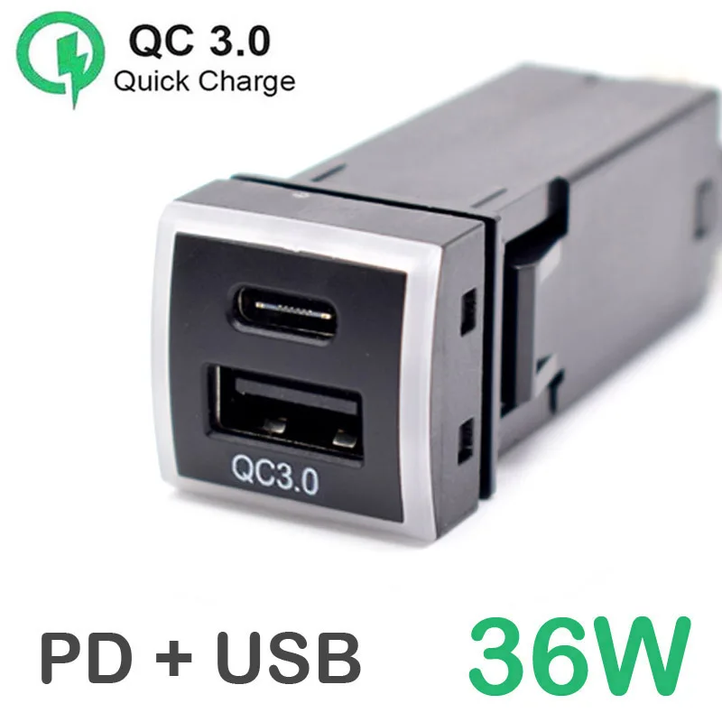 

Автомобильное быстрое зарядное устройство Type-C и USB QC3.0 для Toyota Land Cruiser Prado 150 Series, Rav4, Camry, Hiace, Corolla