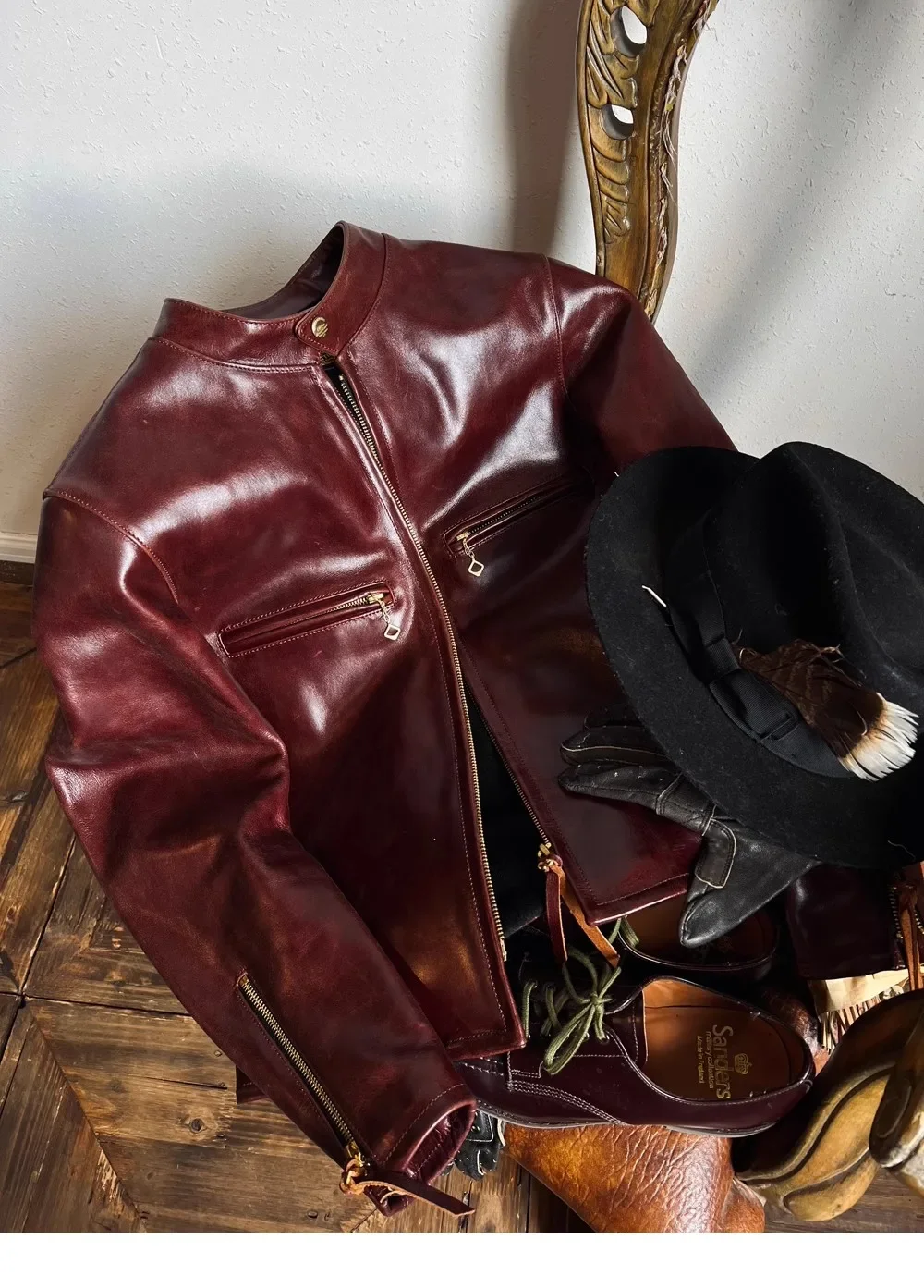 LNY Shop Best.Brand Cidu бордовая мотоциклетная кожаная куртка. Роскошная итальянская кожа.