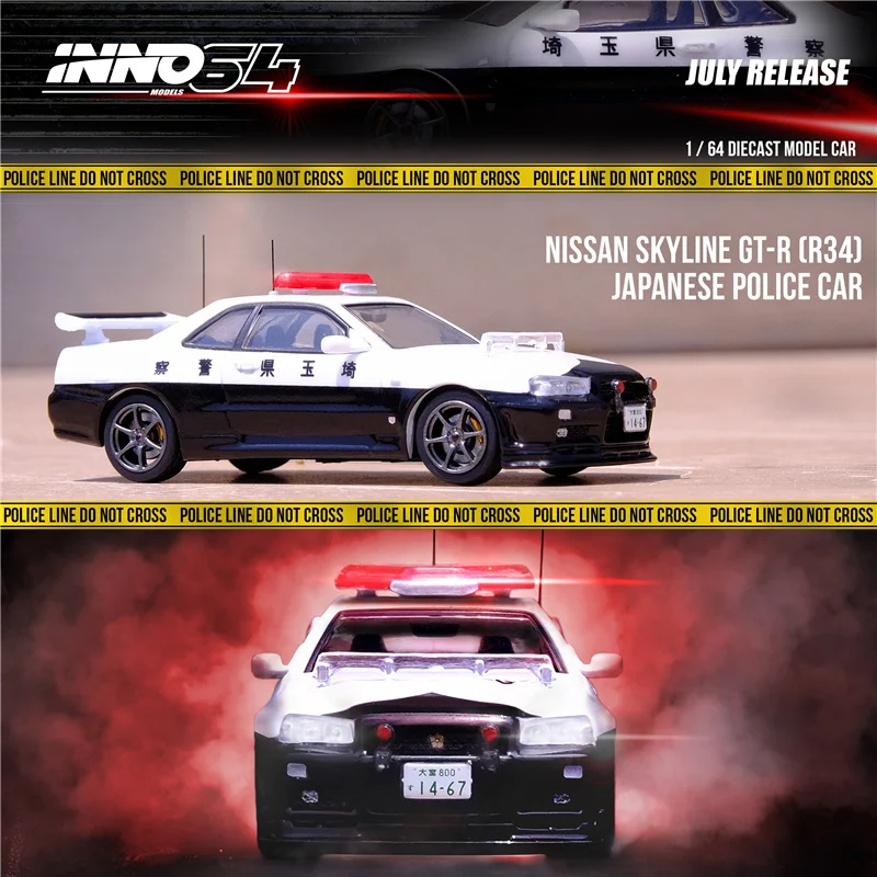 

INNO 1:64 SKYLINE GTR R34 Carros Miniature Japanese Police Alloy Diorama Car Model Collection Toys