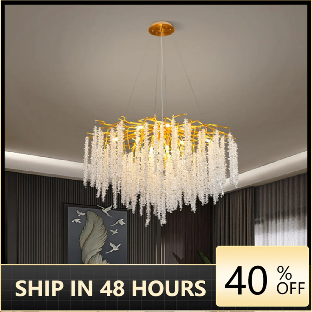 

Modern Branch Led Pendant Lights K9 Crystals Hanging Chandelier Living Room Suspend Lamp Dining Art Deco Indoor Lighting Lamp