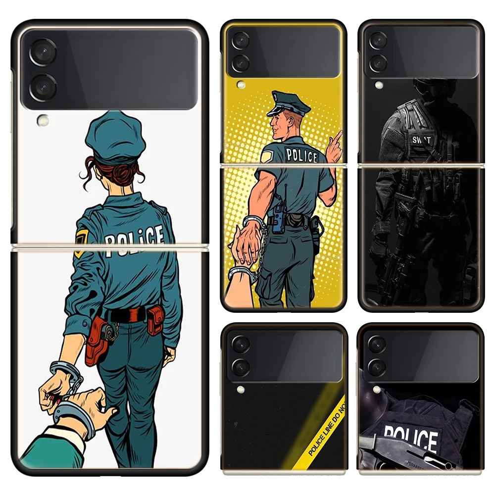 Полиция SWAT ФБР чехол для телефона для Samsung Galaxy Z Флип 5 флип 4 3 Флип Чехол черный Чехол Жесткий Поликарбонат Роскошный чехол Z Флип 5 Чехол Capa Fas