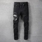 Мужские черные Стрейчевые джинсовые мотоциклетные брюки, модные брендовые джинсы в стиле хип-хоп