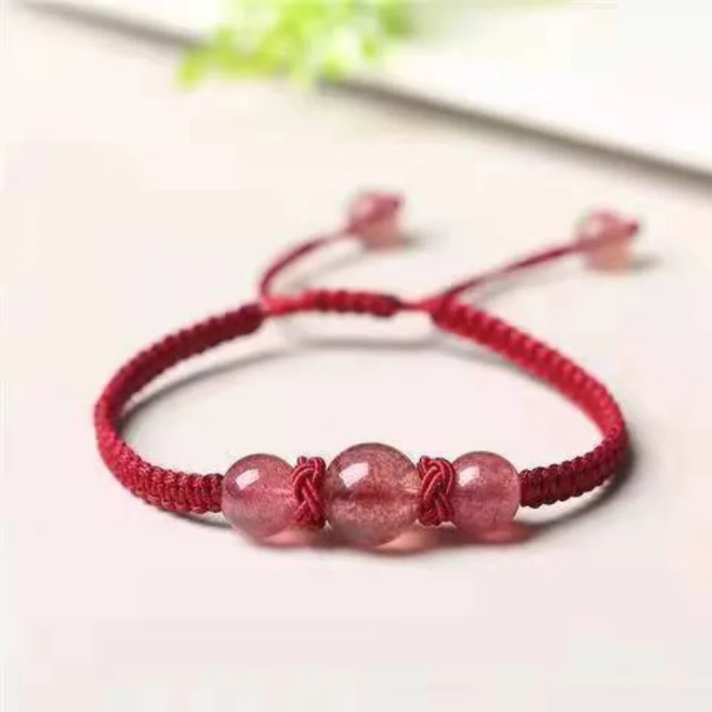 

Natural Lucky Peach Blossom Strawberry Quartz Bracelet Female Pigeon Blood Crystal Braided Rope Lovers/Girlfriends Antique Gifts