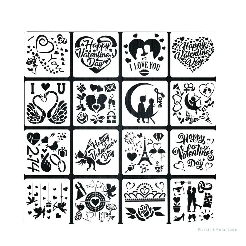 

M17F 16 Pcs Valentine's Day Stencils Painting Templates Flexible for Kids Adults Girl