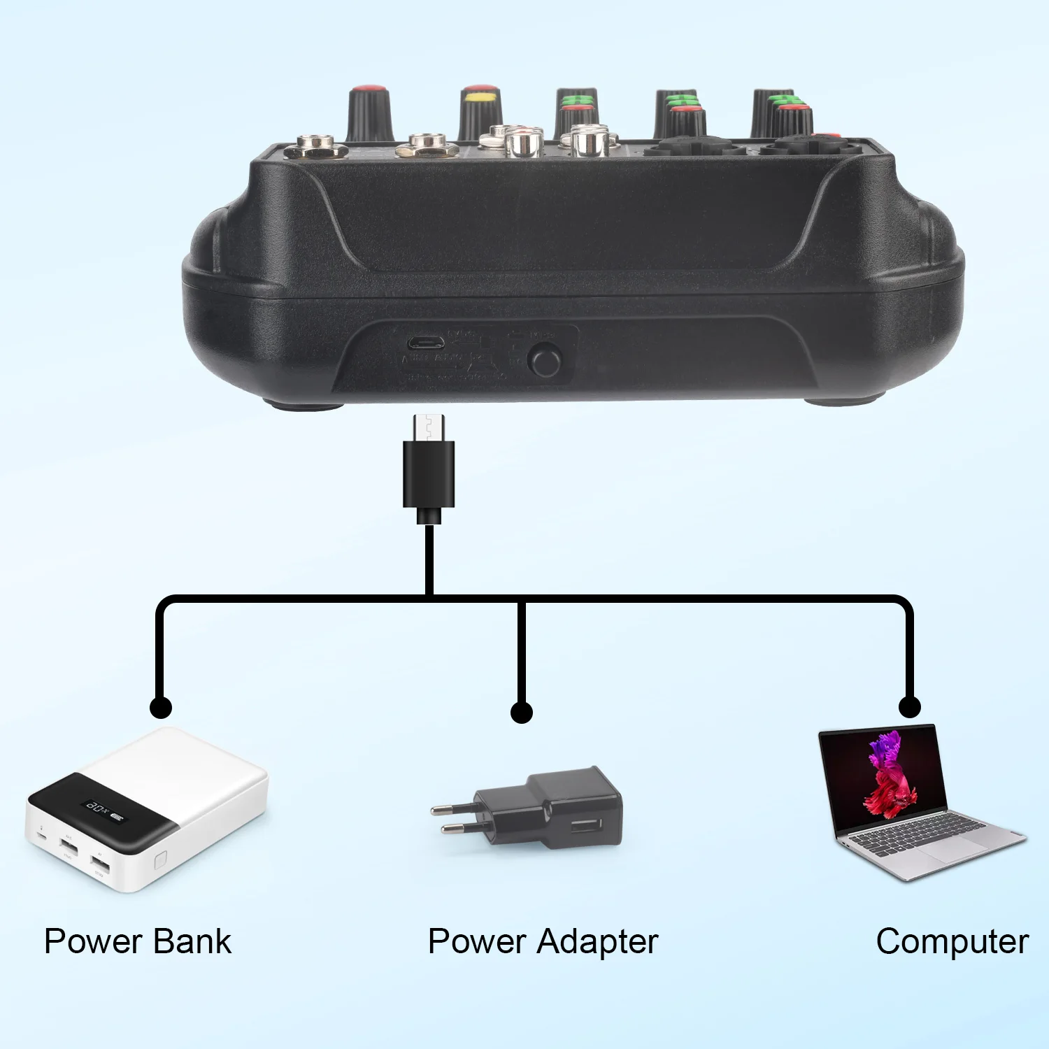 Микшер звуковой портативный с поддержкой Bluetooth и USB 4/6 каналов