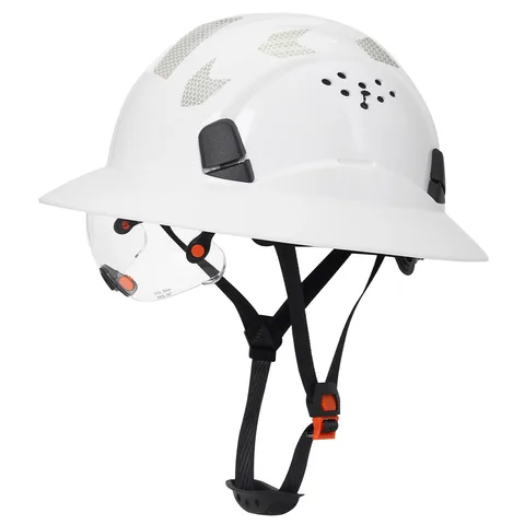 CE полноэкранная твердая шляпа со встроенными очками для строительного инженера, защитный шлем с подвеской, 6-точечные спасательные шлемы для скалолазания